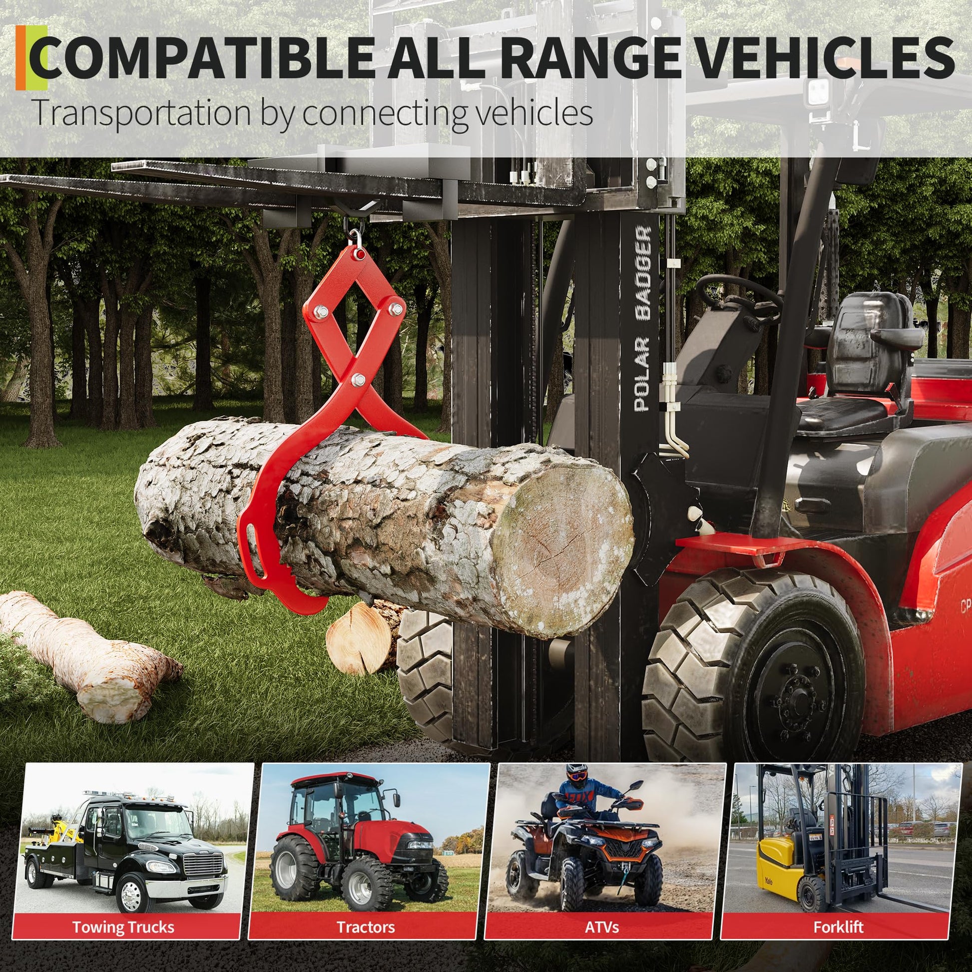 Pinza per tronchi Garvee da 18 pollici per impieghi gravosi con 2 artigli seghettati, rotante, in acciaio, capacità di carico di 2200 libbre, maniglia per trattori e camion, rossa