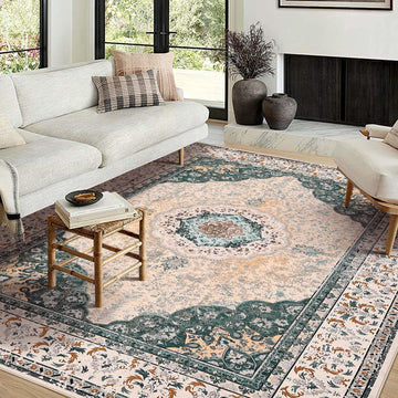 Tappeto Garvee Boho Vintage 160x230 cm Lavabile Morbido Finta Pelle di Agnello Antiscivolo Supporto in TPR Soggiorno Camera da Letto Cucina Ufficio Multicolore