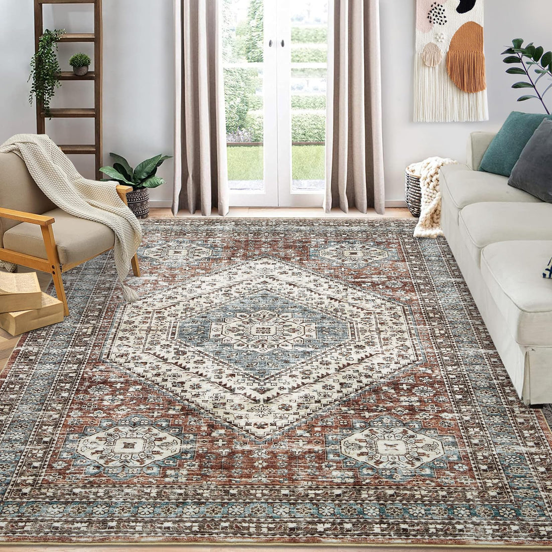 Tappeto persiano-orientale Garvee 160 x 230 cm in poliestere con supporto in TPR, lavabile e antiscivolo per soggiorno