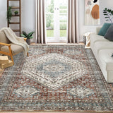 Tappeto persiano-orientale Garvee 160 x 230 cm in poliestere con supporto in TPR, lavabile e antiscivolo per soggiorno - Marrone