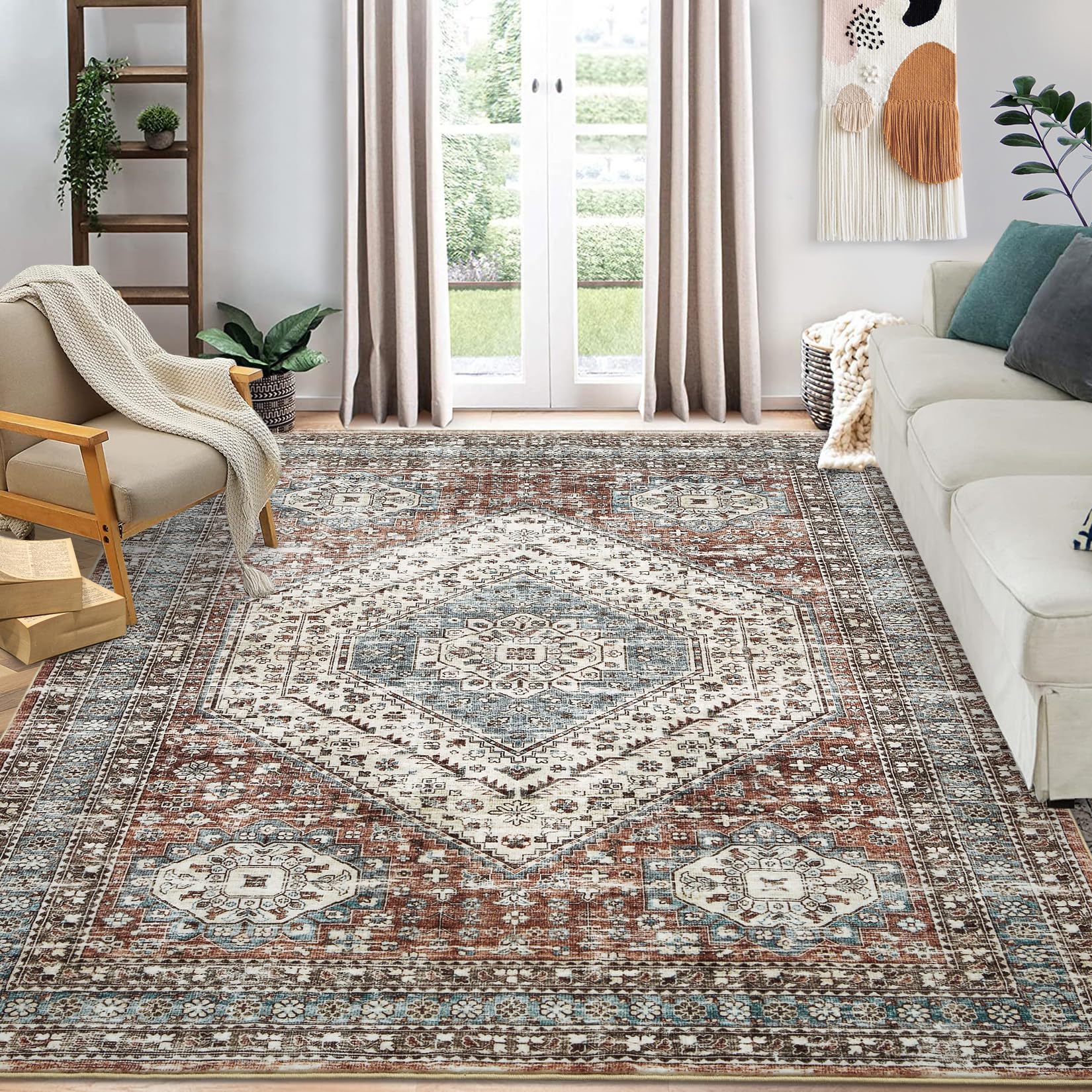 Tappeto persiano-orientale Garvee 160 x 230 cm in poliestere con supporto in TPR, lavabile e antiscivolo per soggiorno