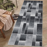 Tappeto moderno a pelo corto Garvee con taglio sagomato, motivo geometrico, nero, 80x150 cm per soggiorno e camera da letto