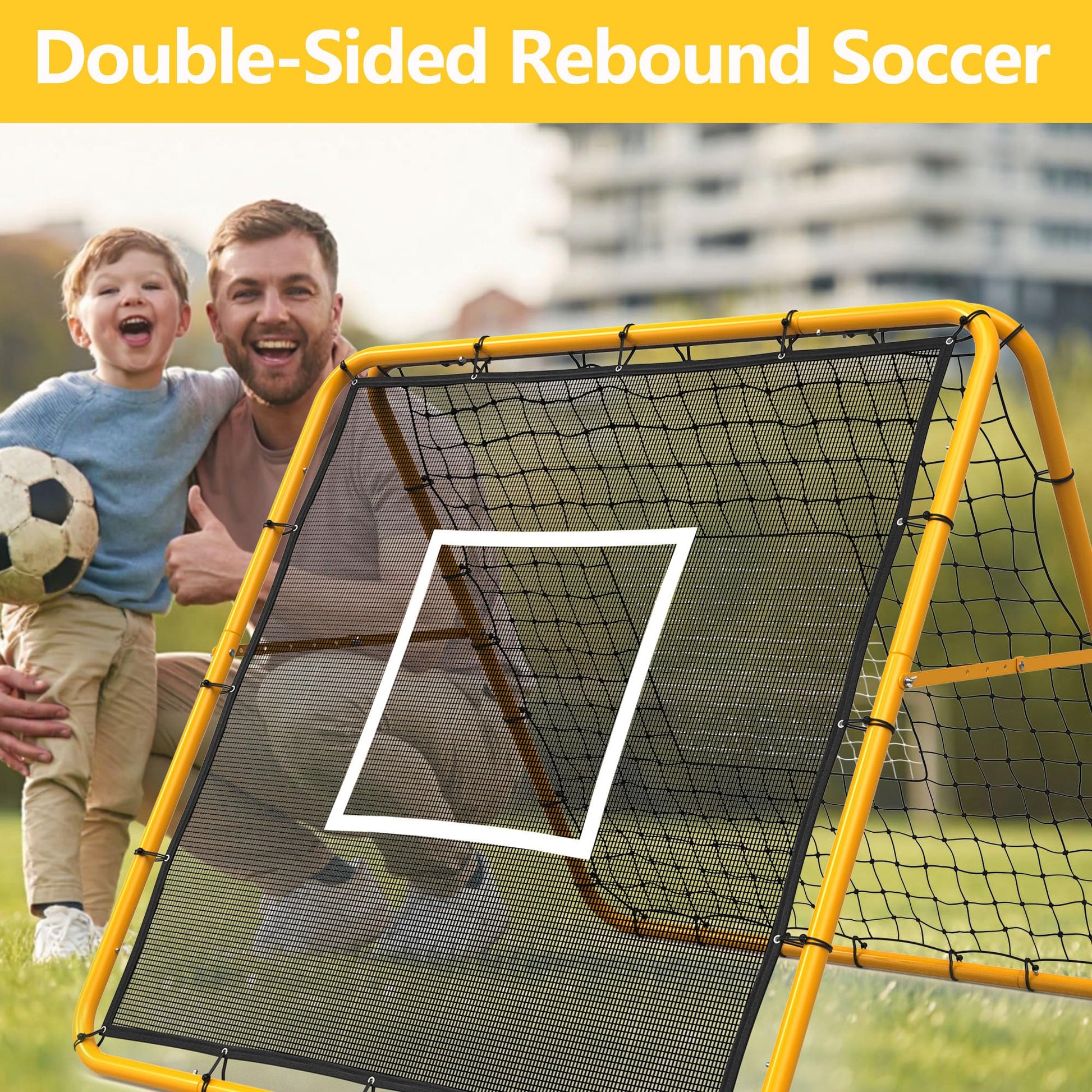 Rete da rimbalzo per calcio Garvee 4x4 piedi, angolo regolabile, doppia faccia, struttura in acciaio, rete in PE resistente alle intemperie, per allenamento di calcio in giardino