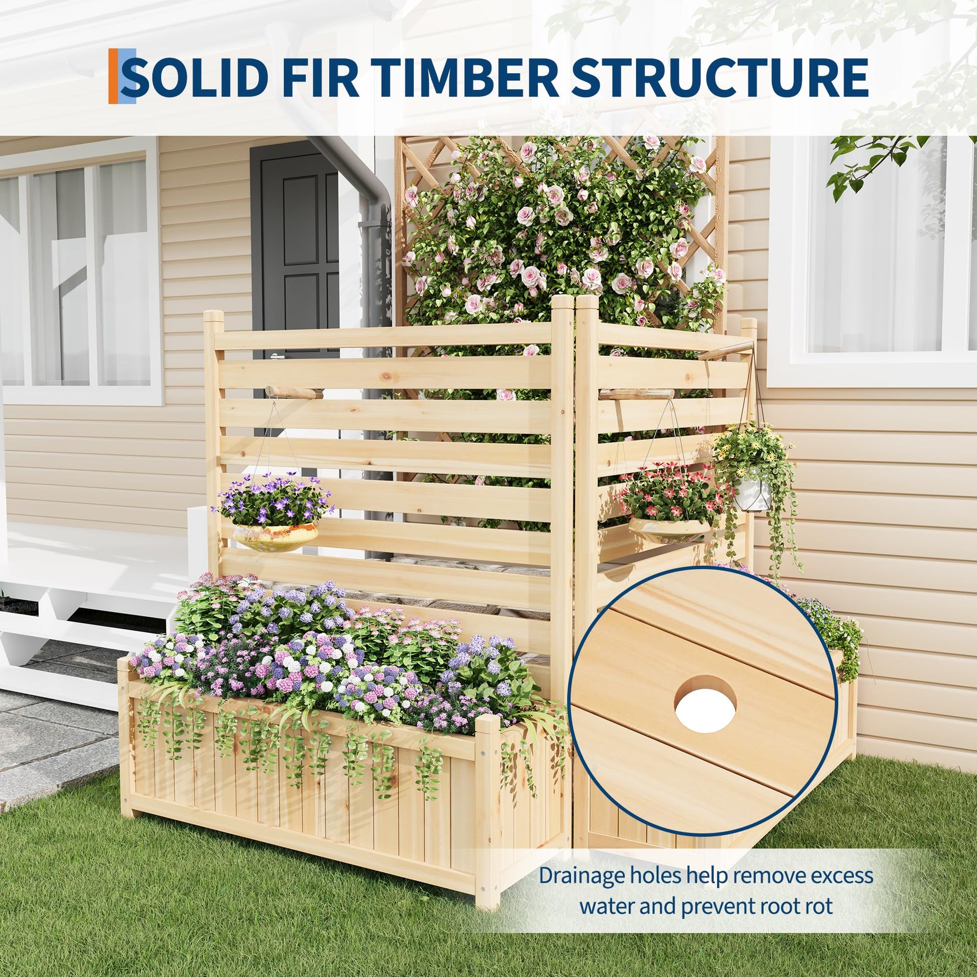 Garvee Recinzione per la privacy da esterno 22x40 pollici in legno con 2 pannelli e fioriera per giardino e terrazza, resistente alle intemperie, stabile e indipendente, legno naturale marrone