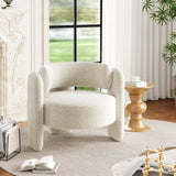 Garvee Poltrona Oversize Chenille Moderna Barrel Tessuto Chenille Design 3 Gambe Struttura Legno Schienale Aperto Bianco Soggiorno e Camera