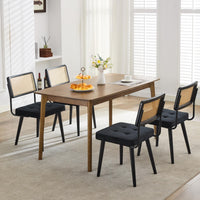 Set di 2 sedie da pranzo in rattan naturale Garvee con seduta imbottita in velluto e gambe in legno massello per cucina e sala da pranzo, stile boho nero