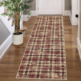 Tappeto Garvee con Motivo a Quadri Irregolare Antiscivolo Rosso 60x230 cm per Soggiorno e Camera da Letto - Rot