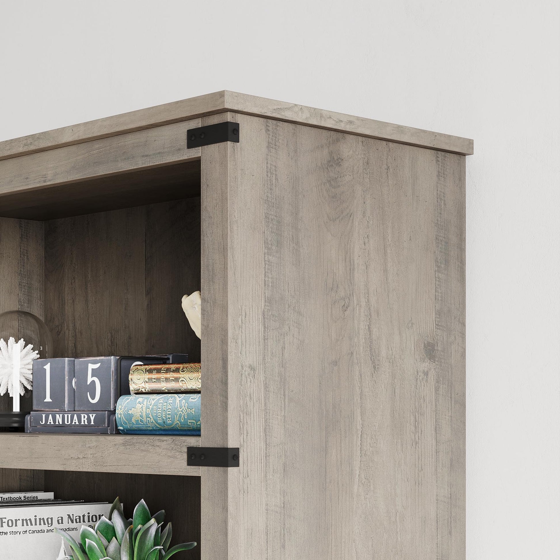 Libreria Garvee Triple Wide a 4 ripiani, grande, robusta, in legno industriale grigio, 40" H x 31,5" W x 12,2" D, soggiorno