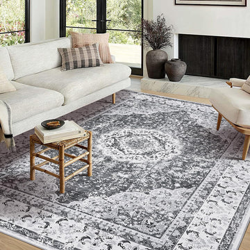 Tappeto Garvee Boho Vintage Floreale, Lavabile, Morbido Velluto di Agnello Sintetico, Antiscivolo, 200x290cm, Multi-Stanza