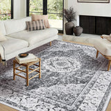 Tappeto Garvee Boho Vintage Floreale, Lavabile, 120x170cm, Morbido Velluto di Agnello Sintetico, Retro Antiscivolo in TPR, per Camera da Letto, Bagno, Cucina, Ingresso, Ufficio - Nero