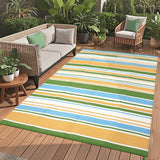 Garvee Tappeto Esterno 9x12 Moderno Geometrico Reversibile in Paglia Plastica Resistente UV Antiscivolo per Balcone Spiaggia - Geometric Stripes|  Yellow Blue Green White