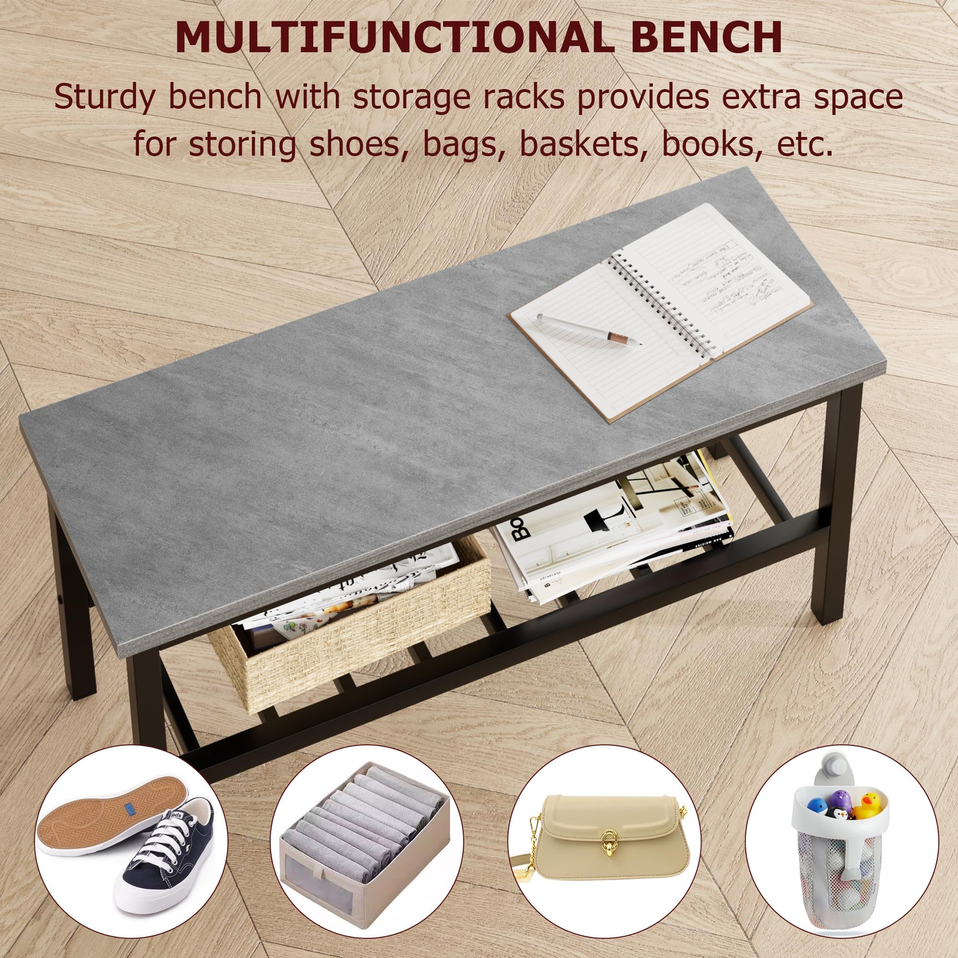 Set da pranzo Garvee per 4 persone con panca, contenitore, MDF robusto e acciaio, salvaspazio, versatile, grigio, ideale per piccoli appartamenti