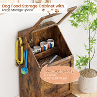 Stazione di alimentazione per cani Garvee con 2 ciotole rialzate in acciaio inossidabile, contenitore per alimenti con coperchio ribaltabile, ampio spazio di archiviazione per soggiorno e balcone, robusta, in legno, mangiatoia nascosta