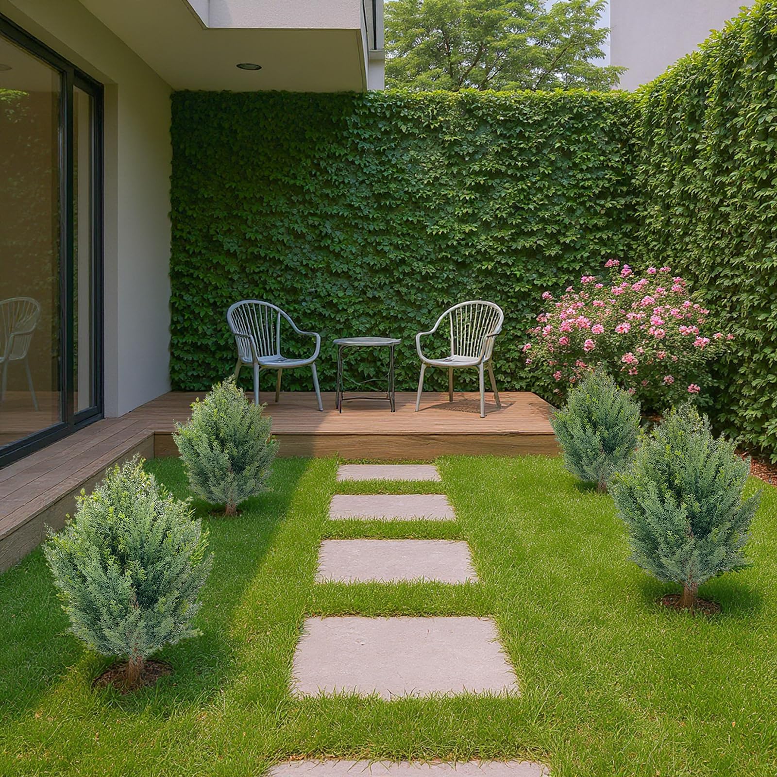 Garvee, set di alberi artificiali in cipresso da 30", resistenti ai raggi UV, tutte le intemperie, con picchetto, facili da pulire, per decorazioni da giardino interne ed esterne, verde