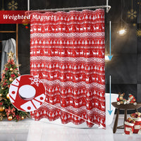 Tenda da doccia natalizia Garvee con motivo ad albero e cervo, impermeabile, magnetica, 35x72 pollici, rosso e bianco, arredo bagno