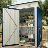 Garvee Capanno Da Giardino 5x3 Ft In Acciaio Zincato, Porta Singola Bloccabile, Uso Esterno, Resistente Alle Intemperie, Colore Grigio - Blu