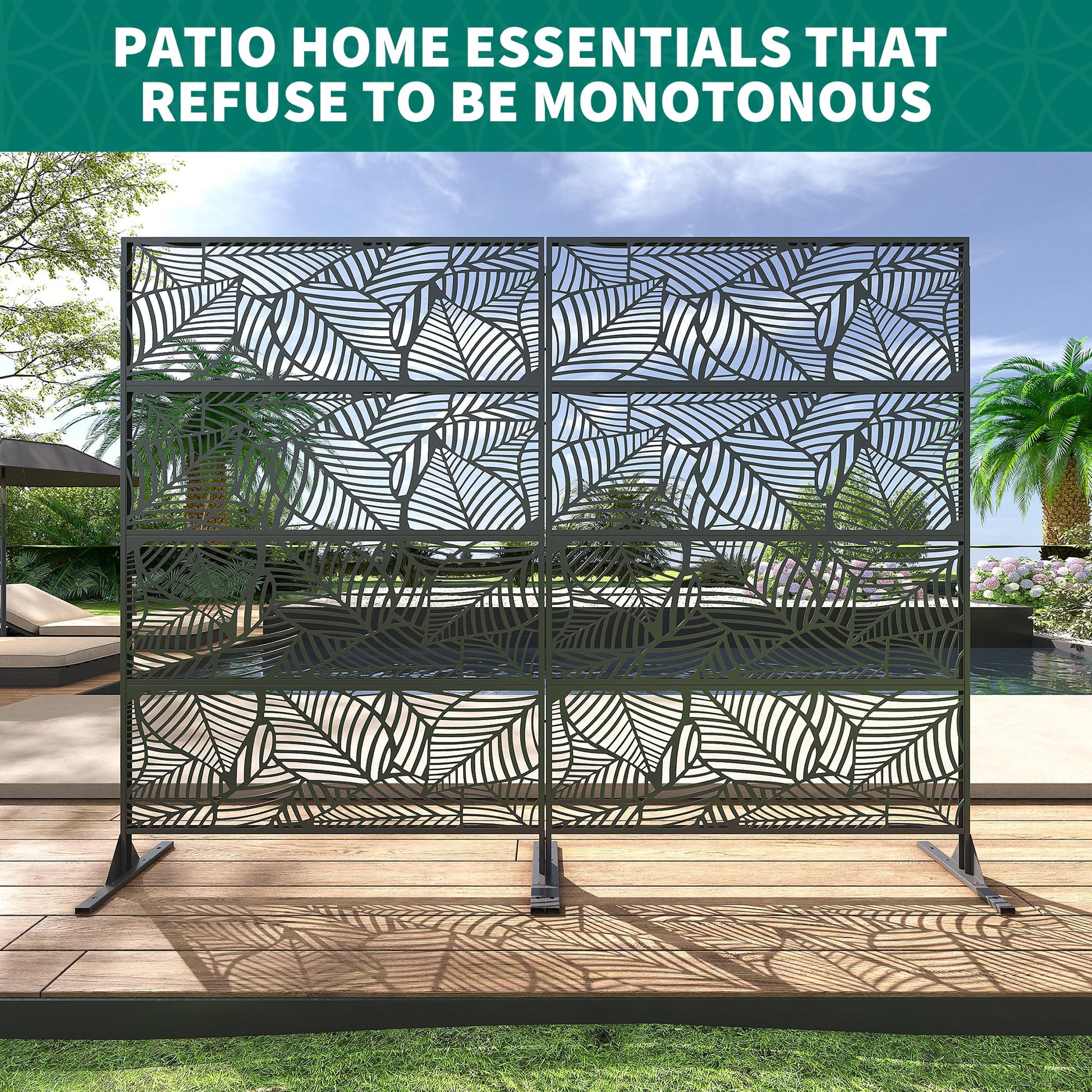 Garvee Metal Privacy Screen 71"x46" Nero - Resistente alle intemperie, antiruggine - Design moderno, geometrico - Per giardino e patio