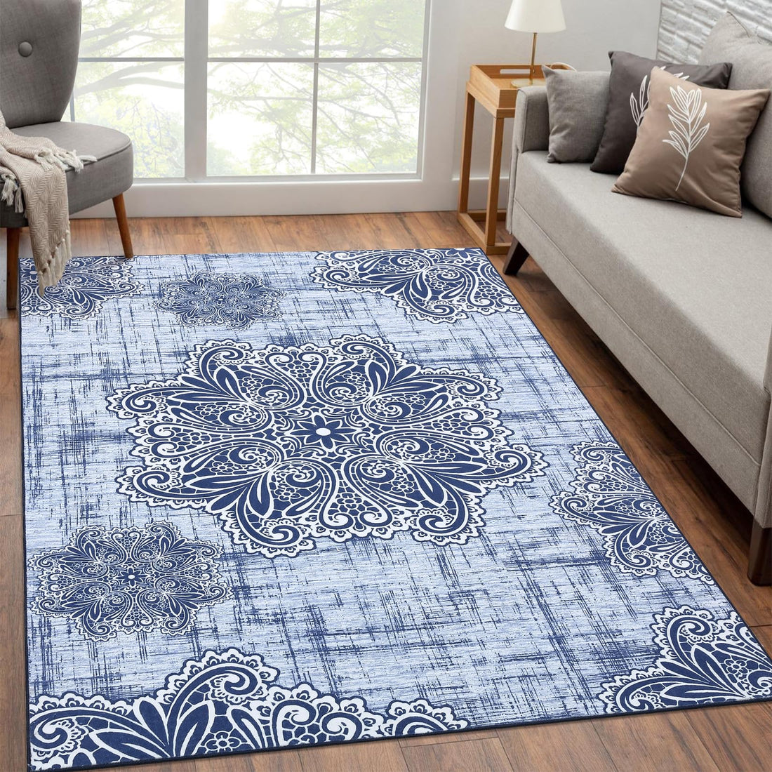 Tappeti lavabili Garvee morbidi antiscivolo per Soggiorno Camera da letto Sala da pranzo 120x170 cm Blu