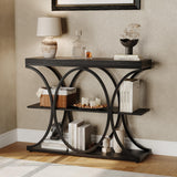 Garvee Tavolo Consolle Industriale 99 cm 3 Ripiani, Base Metallica Rotonda, Legno Ingranato Nero, Salotto e Ingresso, Salvaspazio, Multiuso - Black-Circle