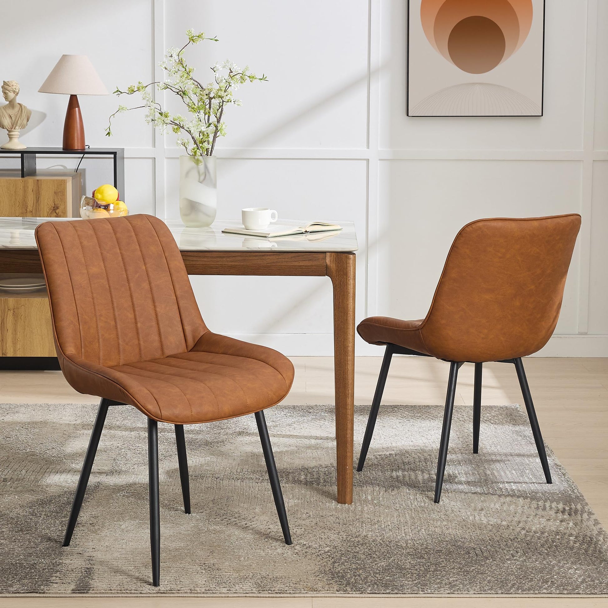 Garvee Set di 2 sedie imbottite moderne per sala da pranzo, rivestite in similpelle, gambe in metallo, stabili, comode e versatili, per cucina e bar, nere