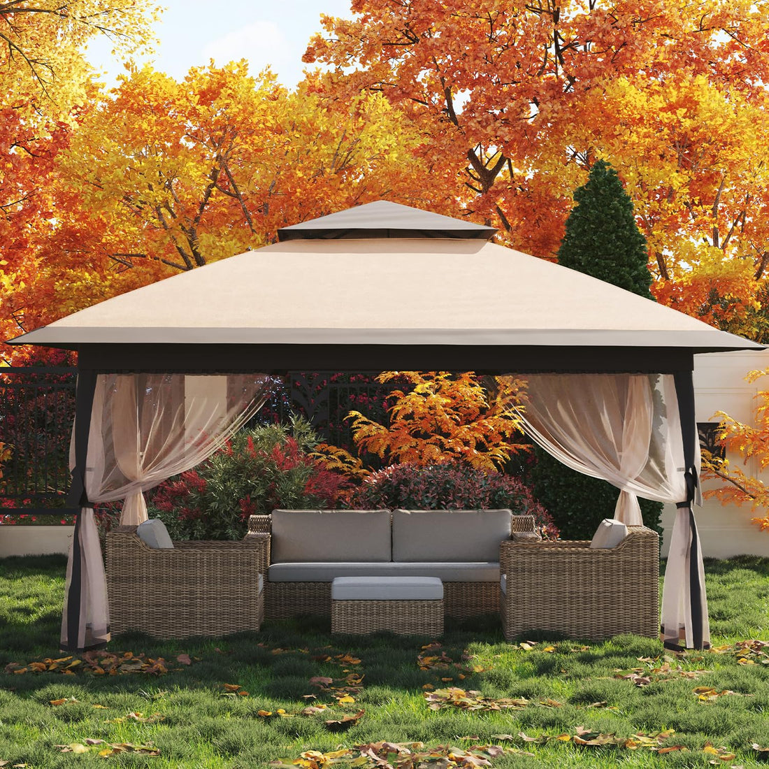 Gazebo pop-up Garvee 12x12 con zanzariera, resistente ai raggi UV, regolabile in 3 altezze, struttura in acciaio, 6 pannelli laterali, tasche per sabbia per giardino e campeggio, bianco