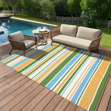 Garvee Tappeto Esterno 9x18 Geometrico Reversibile UV-Resistente Impermeabile Paglia Plastica Antiscivolo Campeggio Spiaggia Colorato - Geometric Stripes|  Yellow Blue Green White