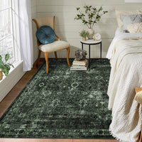 Tappeto Garvee Boho per soggiorno, grande, vintage, lavabile, a pelo corto, verde scuro, 200x290 cm