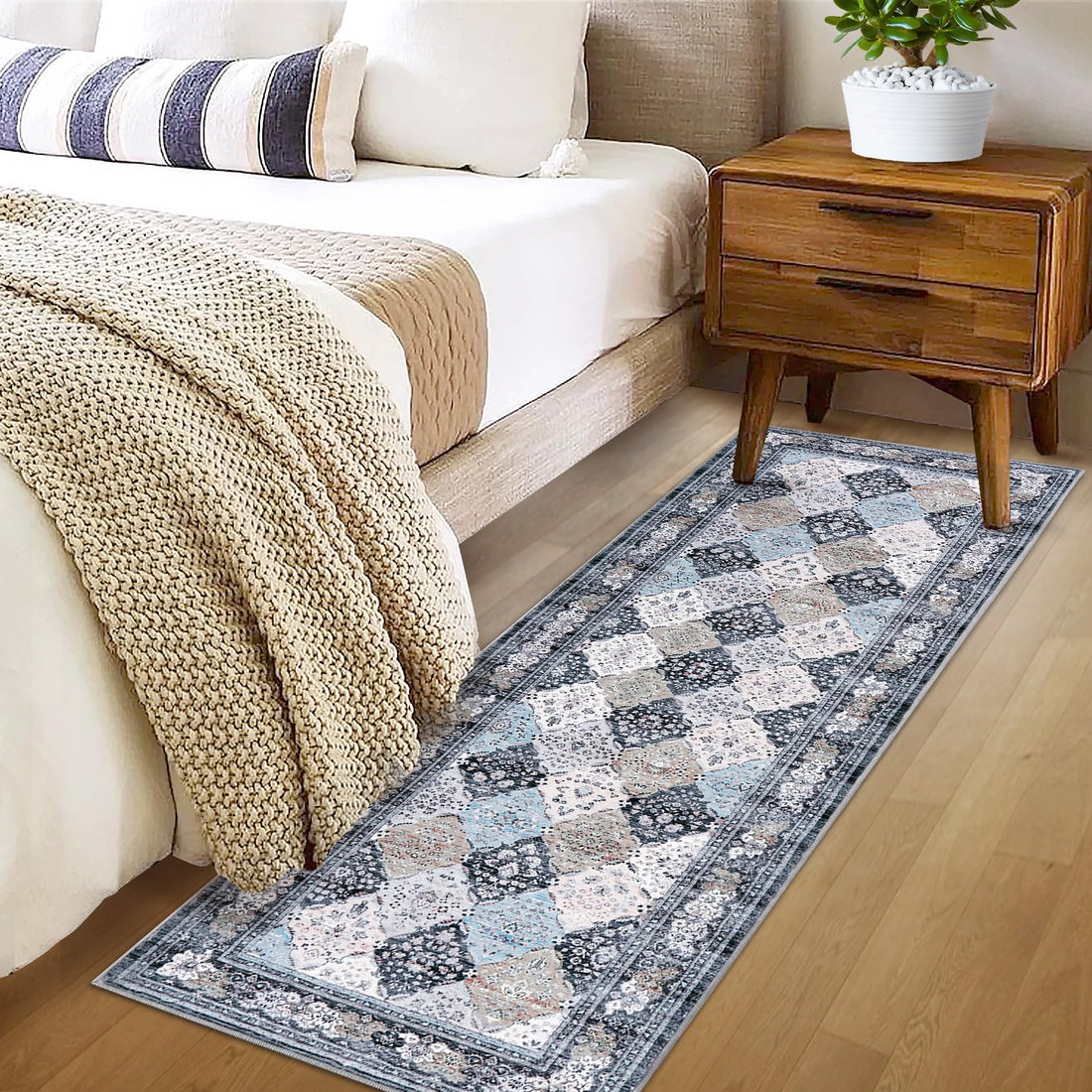 Tappeti Garvee Boho, tappeti lavabili per soggiorno, tavolo da pranzo, camera da letto, cucina, 60 x 230 cm, blu