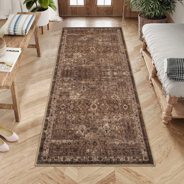 Tappeto vintage Garvee 80 x 150 cm, antiscivolo, lavabile, boho, per soggiorno, camera da letto, sala da pranzo, marrone rossiccio