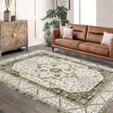 Tappeto vintage boho Garvee 200x290 cm, antiscivolo, lavabile, morbido, a pelo corto, per soggiorno, camera da letto, ufficio, design marocchino, finto cashmere, resistente - Grigio