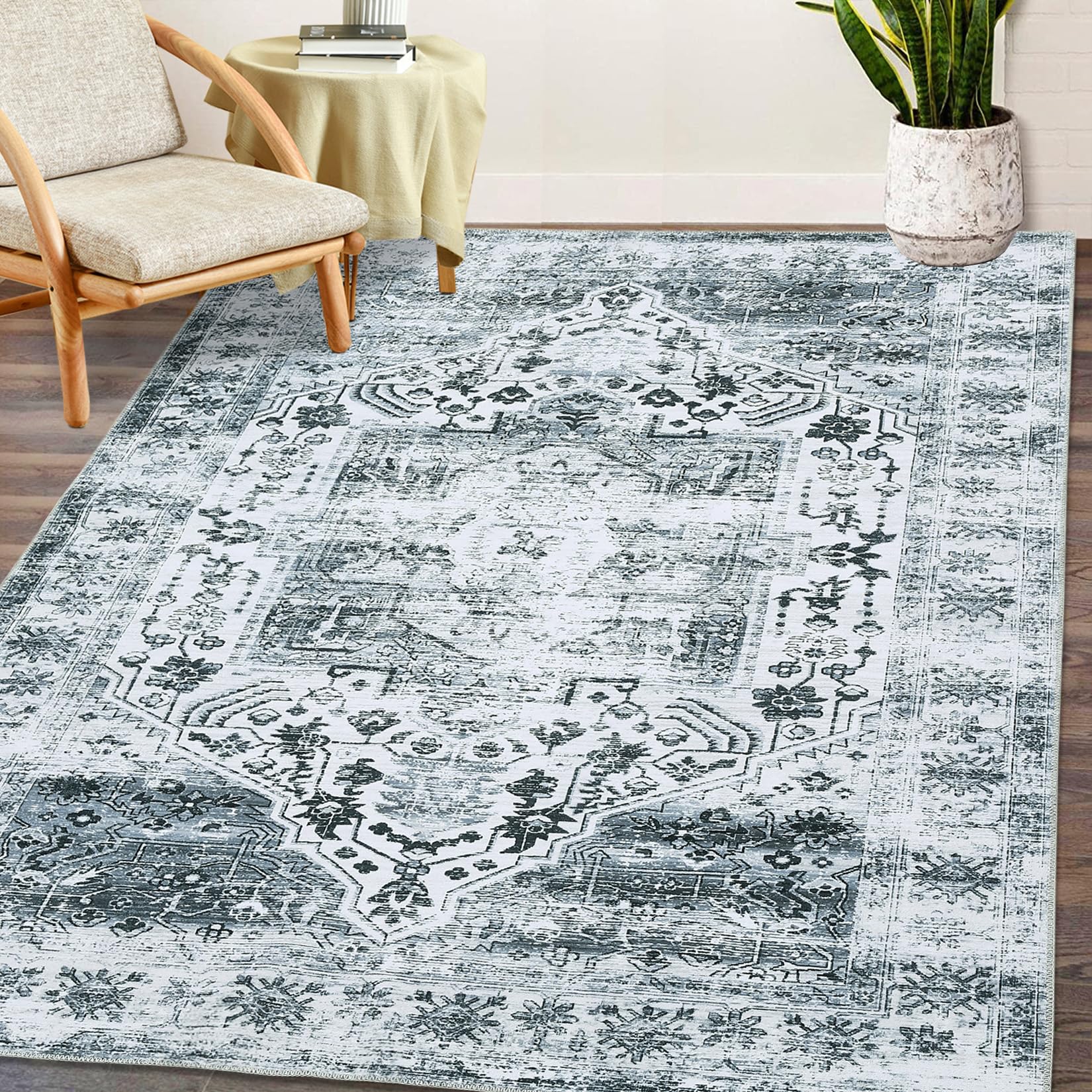 Tappeto Garvee per soggiorno, super morbido, lavabile, ultra sottile, motivo floreale pasquale, grigio, 160x230, per ufficio e appartamento