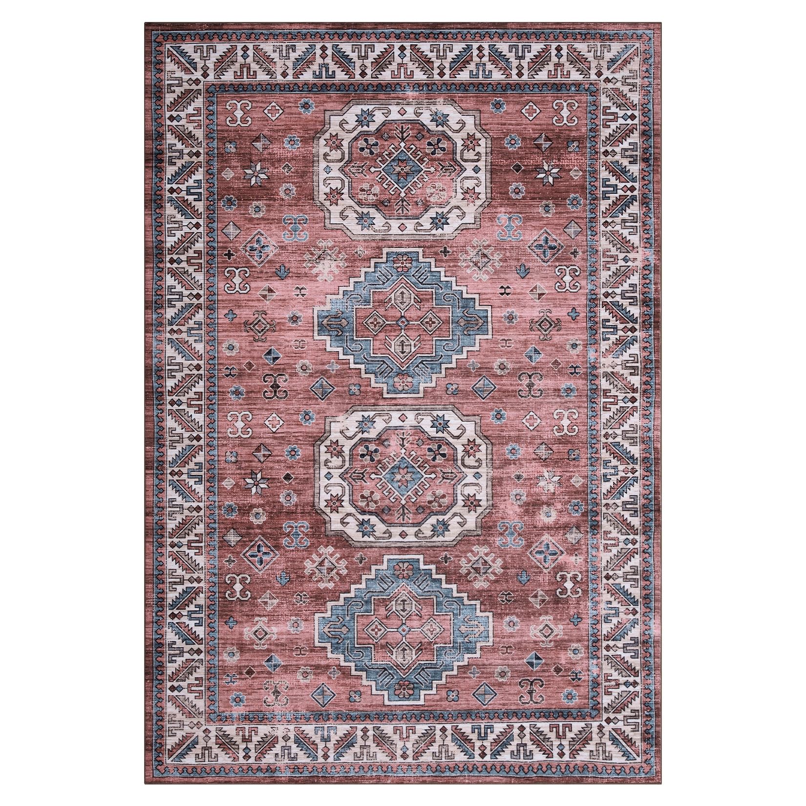 Tappeto vintage per soggiorno Garvee, morbido, lavabile, in stile fattoria orientale, rosa, 120x170 cm
