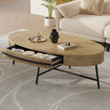 Garvee Tavolino Da Caffè Ovale Con Cassetto, Legno MDF Resistente, Gambe In Metallo, Stile Elegante Per Soggiorno, 47.2 In, Naturale