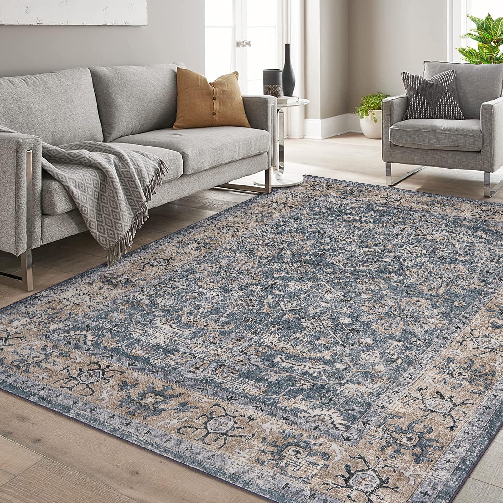 Tappeto lavabile Garvee, tappeto di ispirazione vintage, motivo floreale classico, 200x290 cm, morbido cotone cashmere