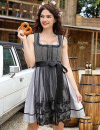 Garvee Dirndl Femme, abito midi tradizionale in 2 pezzi con grembiule per l'Oktoberfest, nero/grigio, taglia 34