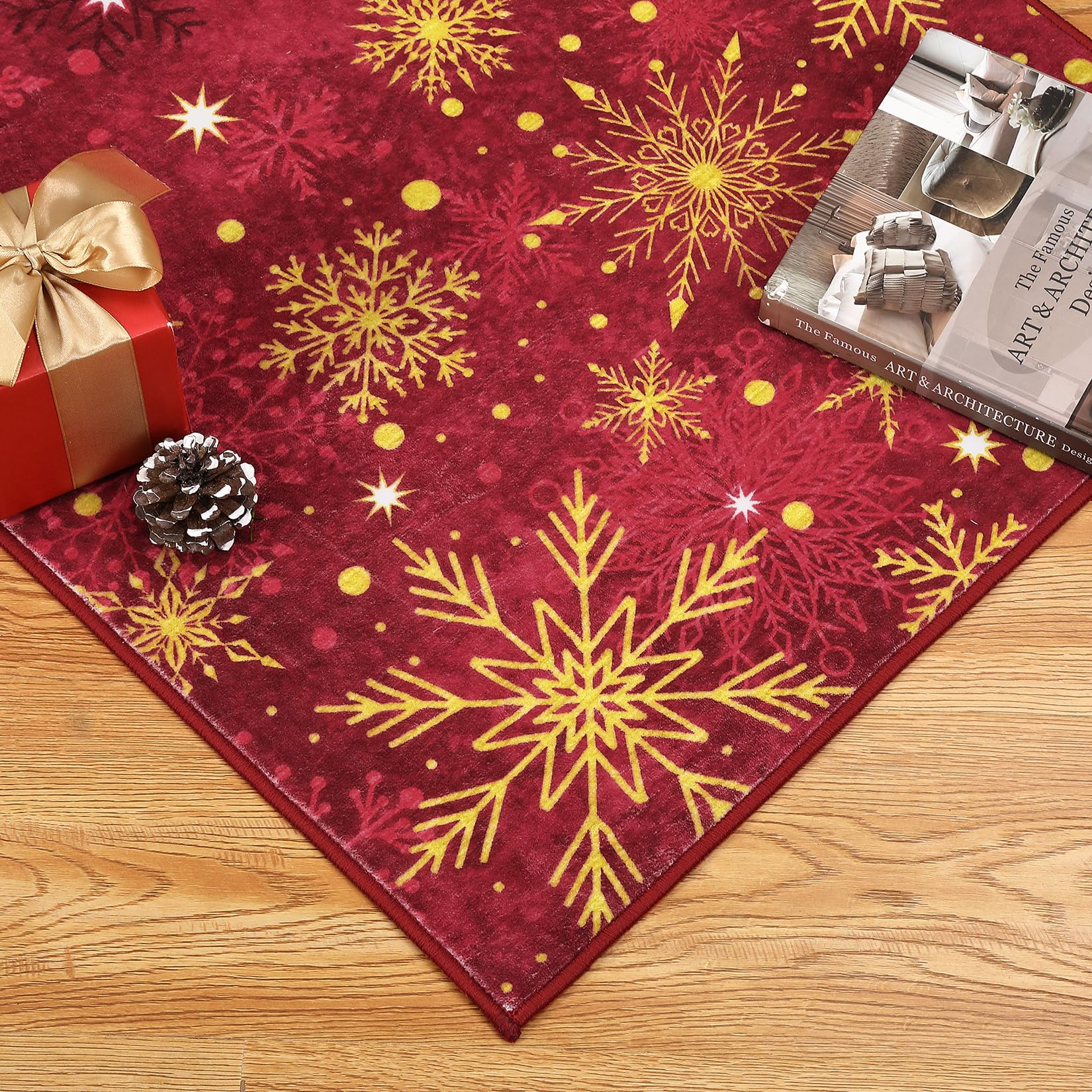 Tappeto per soggiorno Garvee, tappeto natalizio rosso lavabile, decorazione natalizia 160x230 cm, per camera da letto, cucina, sala da pranzo, ufficio