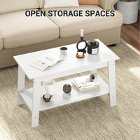 Tavolino da caffè Garvee 80 cm rustico moderno da fattoria, 2 livelli, legno, bianco, rettangolare, soggiorno, ufficio, camera da letto