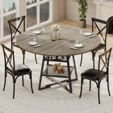 Garvee Tavolo da Pranzo Rotondo in Legno con Base in Metallo, 107 cm, 4-6 Posti, Stile Rustico, Nero