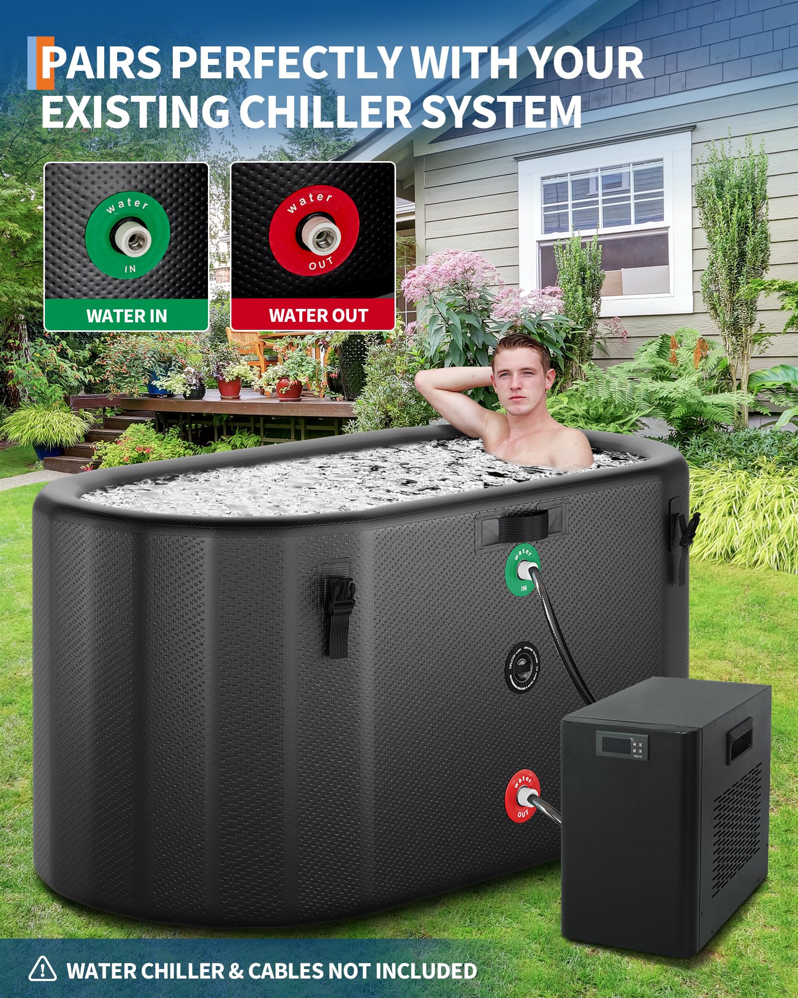 Vasca da bagno ghiacciata Garvee per atleti, 248 galloni, ovale, nera, portatile, coperchio isolato, PVC in fibra di vetro resistente agli strappi