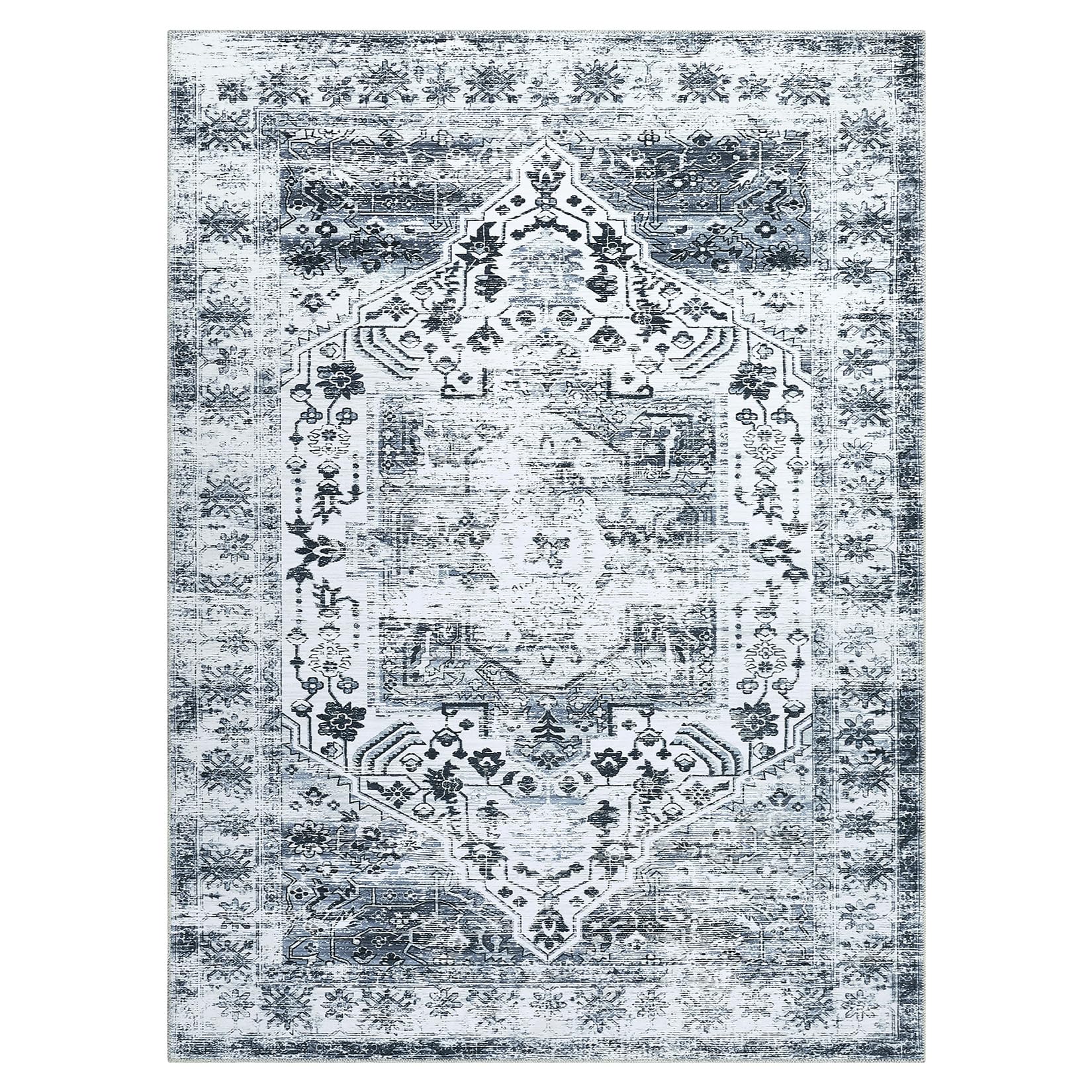 Tappeto Garvee lavabile in lavatrice 80 x 150 cm design vintage grigio antiscivolo soggiorno camera da letto