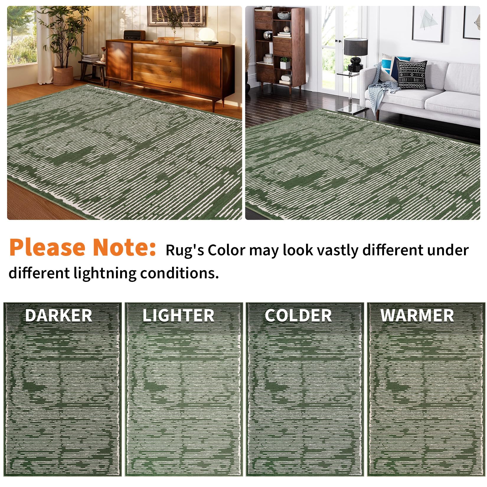Tappeto Garvee lavabile a pelo corto 80x150 cm verde militare per soggiorno, camera da letto, sala da pranzo, cucina, corridoio