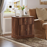 Garvee Fluted Nightstand Tavolino con Cassetti Rustico Robusto Facile Montaggio per Soggiorno e Camera - Brown