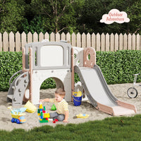 Garvee 8 in 1 Scivolo per bambini, parco giochi per interni ed esterni, con scala di arrampicata, canestro da basket, tavolo da disegno telescopico in HDPE, spazio di archiviazione per giardino