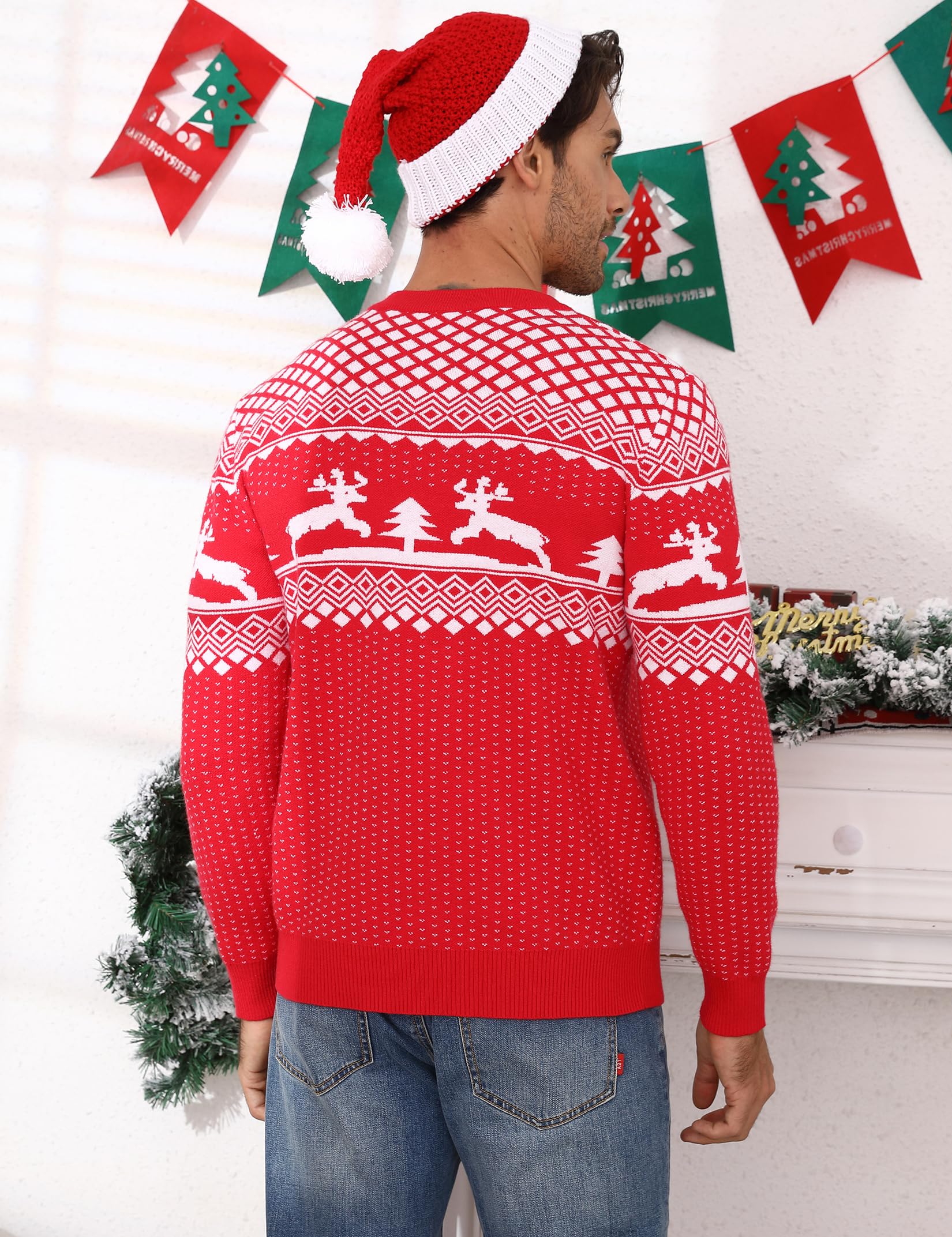 Maglione natalizio da uomo Garvee, brutto, girocollo, con renna, unisex, rosso, XXL, caldo e confortevole.