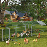 Pollaio Garvee Large 406.4 x 101.6 x 101.6 cm con 4 porte, resistente alle intemperie, tubo in acciaio zincato, recinzione metallica sicura per polli e conigli, robusta e resistente alle intemperie - Argento