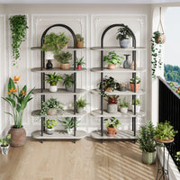 Libreria ad arco Garvee da 71" con 5 ripiani, struttura in metallo, colore nero e grafite, per soggiorno e ufficio, robusta e versatile.