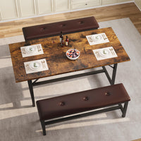 Tavolo da pranzo estensibile Garvee per 4-6 persone con protezioni angolari e panche imbottite, legno MDF, robusta base a H, salvaspazio, ideale per stanze piccole, nero