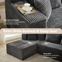 Divano Angolare Modular Garvee da 106' con chaise longue a L in velluto a coste, ergonomico e rinfrescante, per soggiorno, 106 pollici, beige