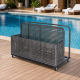 Garvee Organizer Per Galleggianti Da Piscina Con Ruote Girevoli, Rattan PE, Struttura Acciaio, Giardino Patio, 43.3"L x 22.5"W x 28.7"H, Marrone