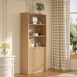 Garvee Libreria Alta in Legno Rovere 5 Ripiani Regolabili con Ante Rustico per Soggiorno e Ufficio 180 cm Marrone
